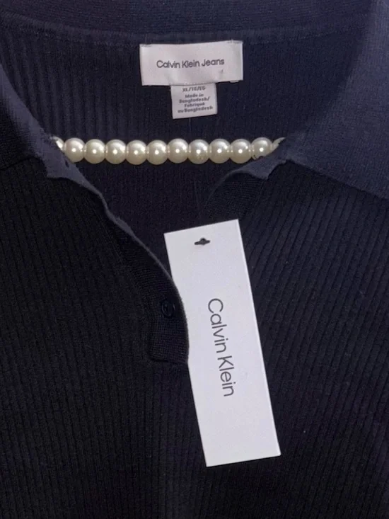 Calvin Klein Jeans - Black Ribbed Short Sleeve Polo NWT - Picture 2 of 9